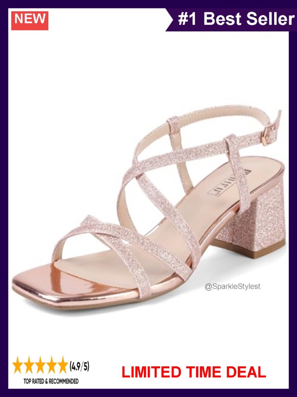 IDIFU Women's 2.25 Inch Low Block Heel Square Toe Strappy Slingback Sandals